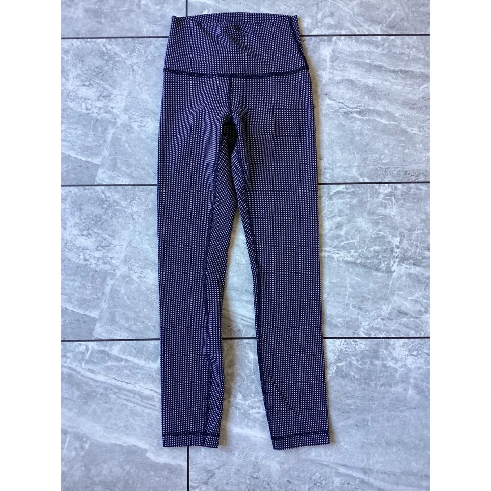 Lululemon High Rise Leggings Size 4 Navy White Dot Pattern Yoga Pants 1726